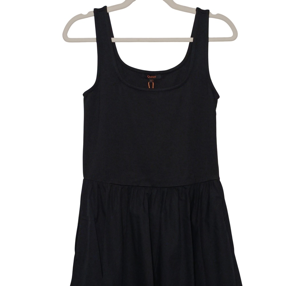 NWT Quince Cotton Mixed Media Tank Dress Black‎ Size S Sleeveless Midi Classic - Picture 4 of 16